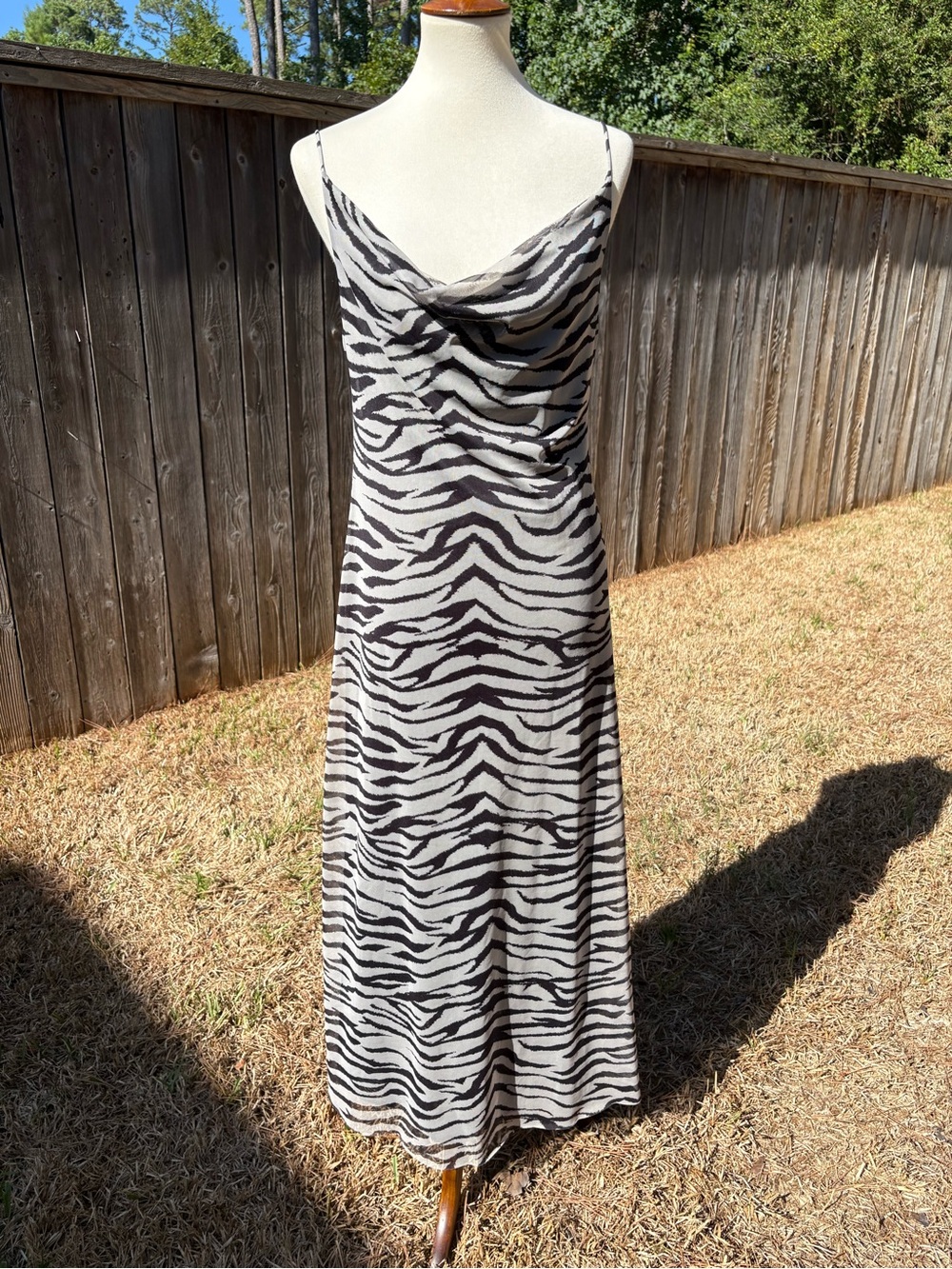 Zara Zebra-Print Cowl Neck Maxi Dress in Black & White